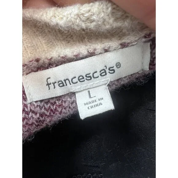 Francescas Floral Nordic Cardigan Sweater Women M Cream Purple Button Wool Blend - Picture 8 of 8